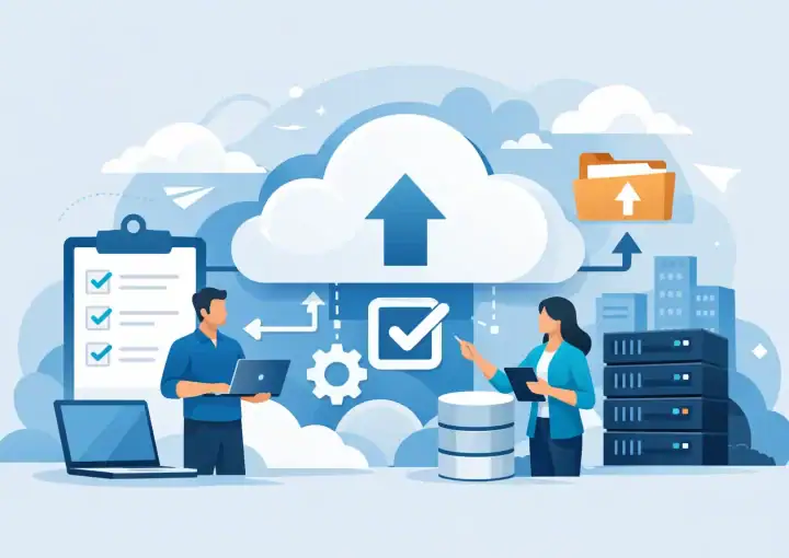 Cloud migration process for small businesses with cybersecurity focus.