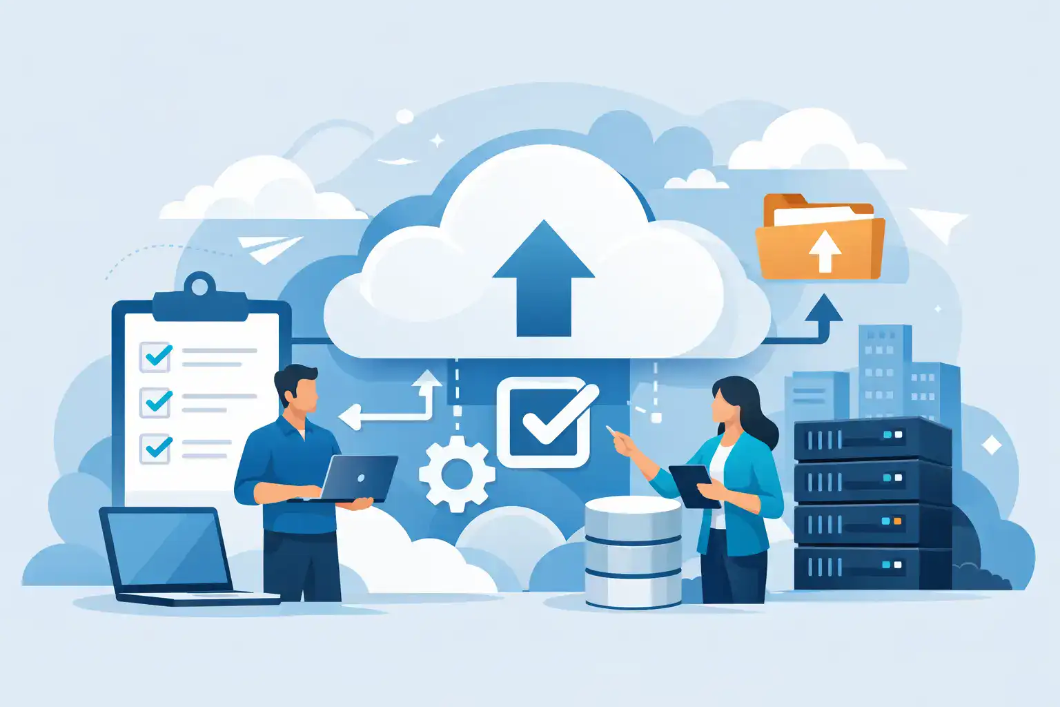Cloud migration process for small businesses with cybersecurity focus.